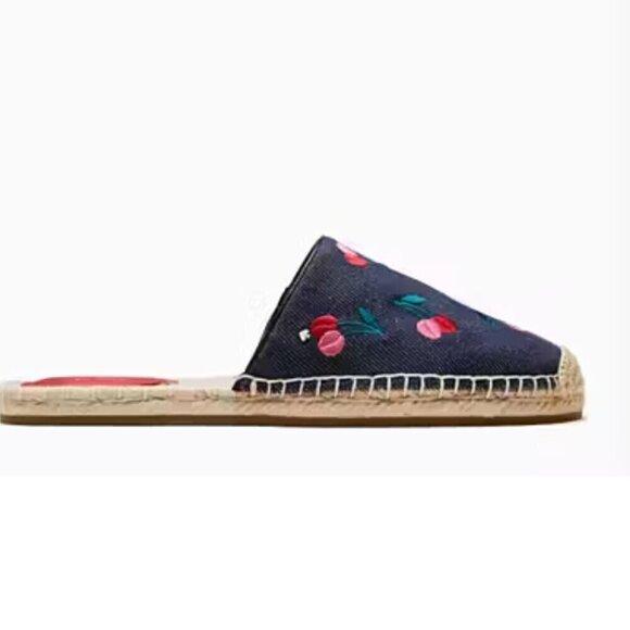 KATE SPADE NEW Rosie 2 Flat Mules Slides Shoes 9B NEW Denim Cherries - Picture 3 of 9